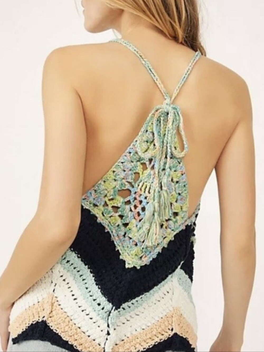 NWOT FREE PEOPLE Swim Up Knit Crochet Chevron Top in Pastel Colors Bohemian